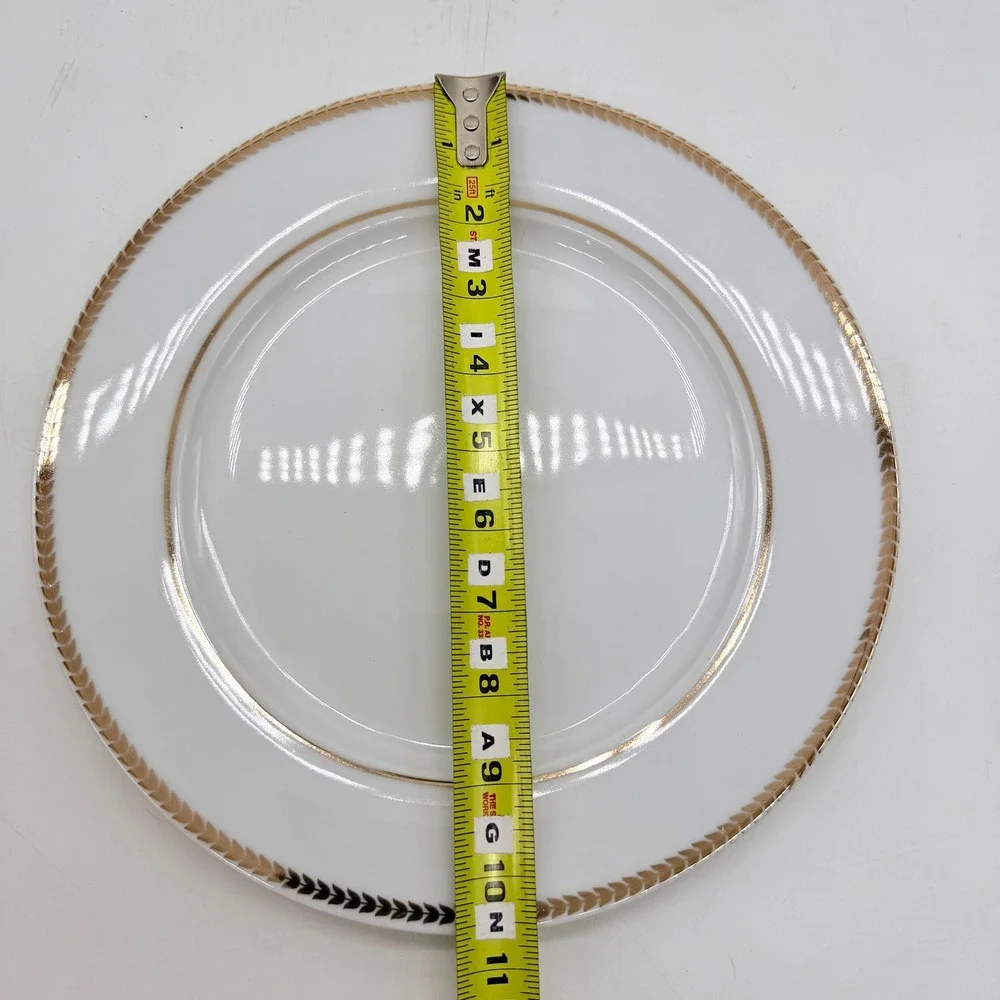 Dennis Basso 8pc Plate Set Gold White Ceramic Buffet Dessert Plates‎ New
